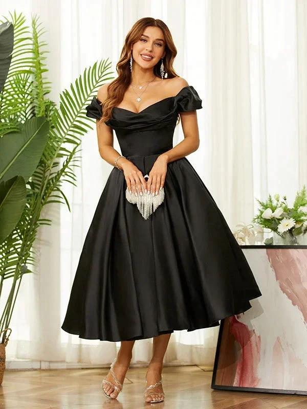 Homecoming Dresses Off the Shoulder Tea-Length Dresses (ZD11672)