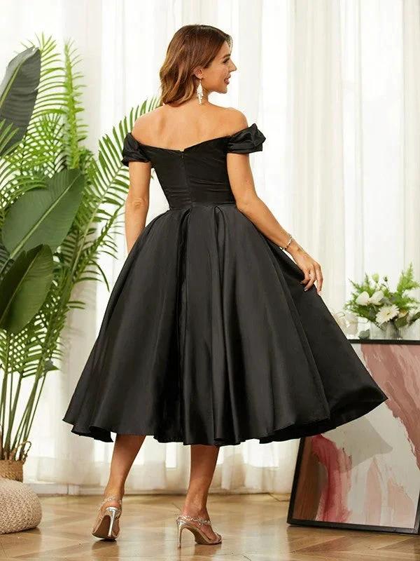 Homecoming Dresses Off the Shoulder Tea-Length Dresses (ZD11672)