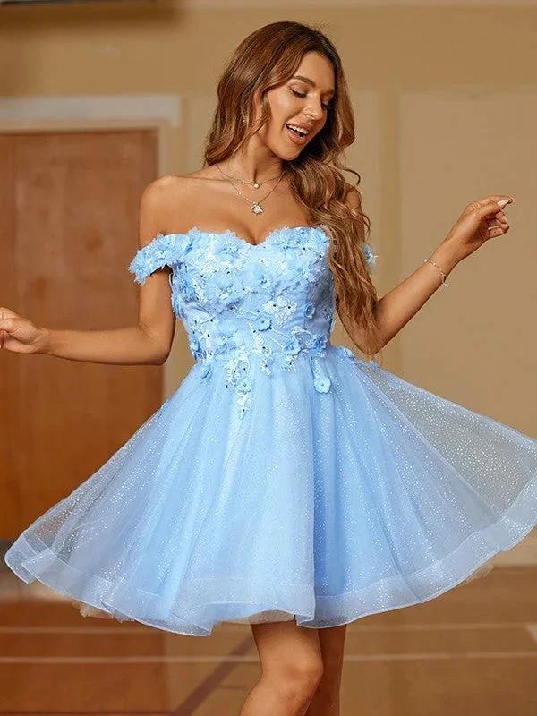Tulle Applique Off-the-Shoulder Short/Mini Dresses SYH59 by vivymakudress