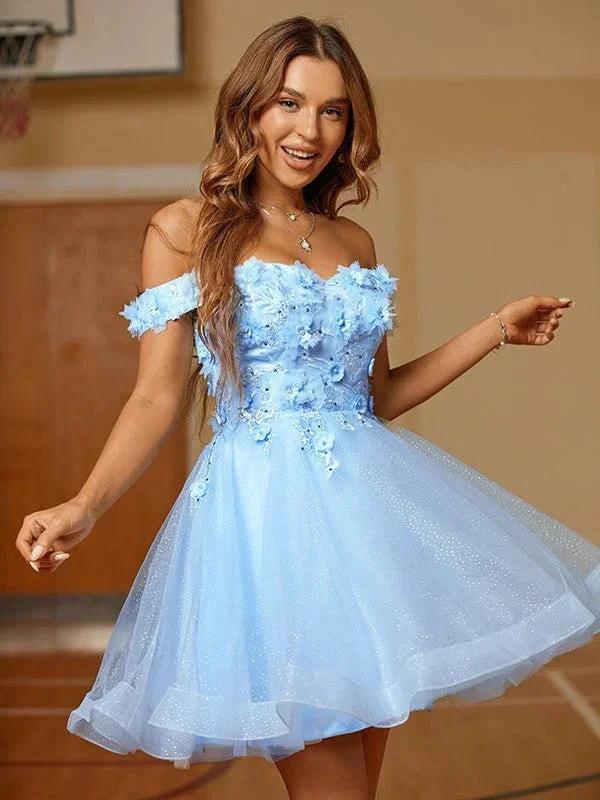 Tulle Applique Off-the-Shoulder Short/Mini Dresses (ZD11670)