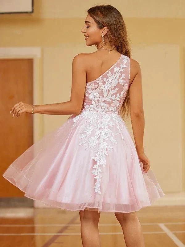 Tulle Homecoming Dresses One Shoulder Short Prom Dress (ZD11659)