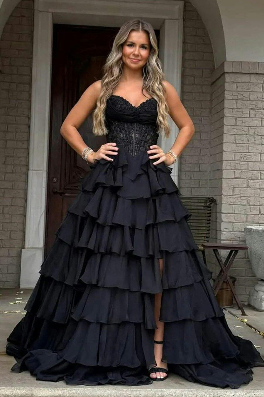 Princess A Line Sweetheart Pink Corset Prom Dress with Appliques Ruffles