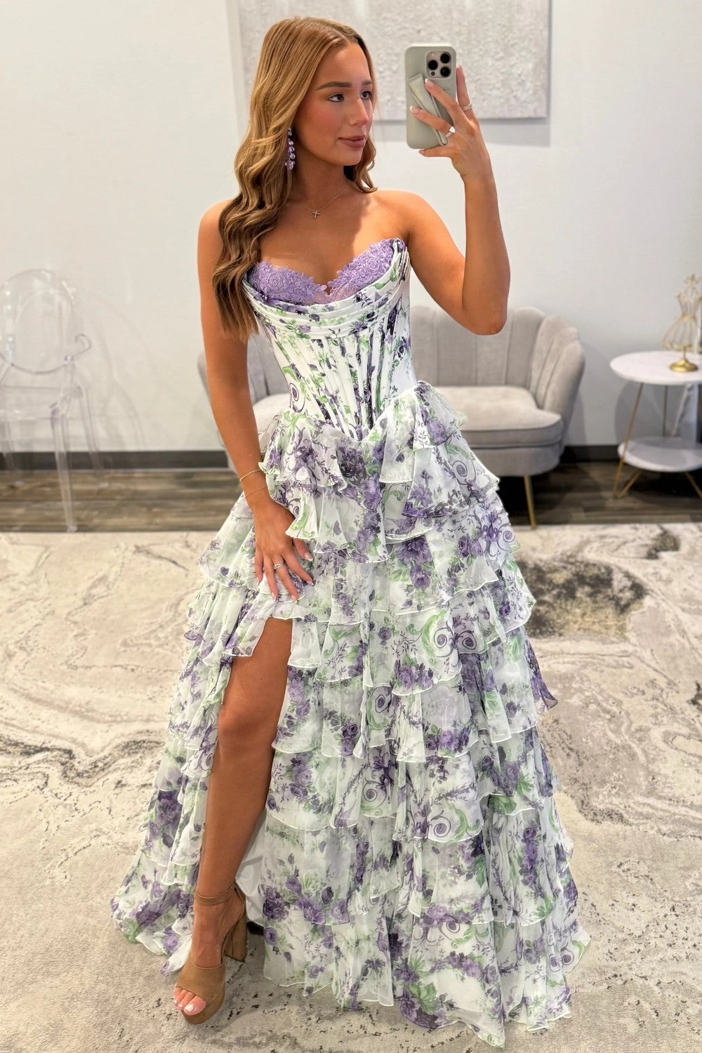 Princess A Line Sweetheart Pink Corset Prom Dress with Ruffles