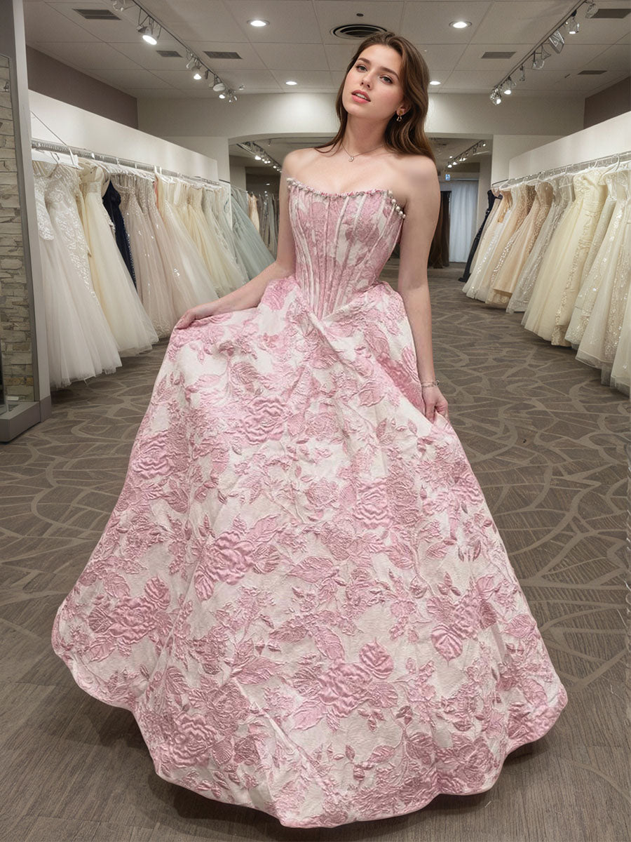 Prom Dresses 3D Floral Strapless Evening Party Dresses with Bead