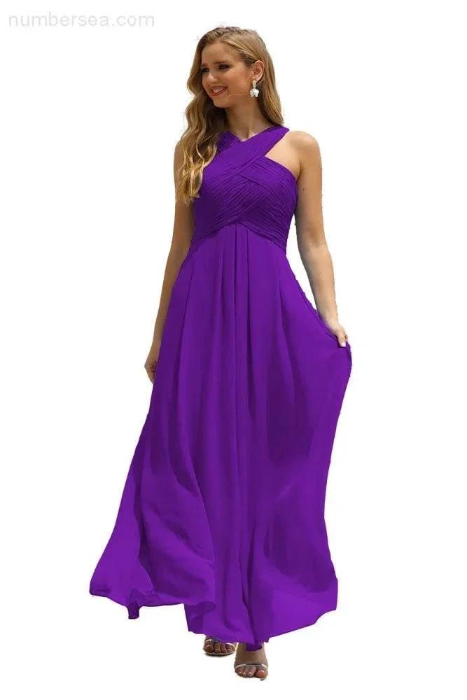 ZapDress Women Halter Chiffon Bridesmaid Dress A-line Long Formal Prom Gown (ZD17050)