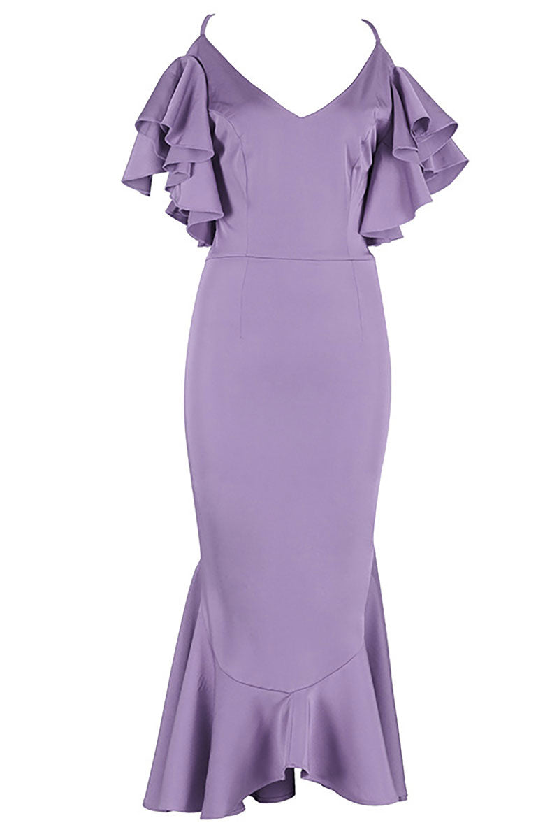 Purple Cross Back Mermaid V-neck Prom Dress - Fashionpara
