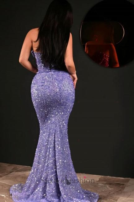 Purple Prom Dress Mermaid Sweetheart Sequined Sleeveless Floor Length Formal Dress