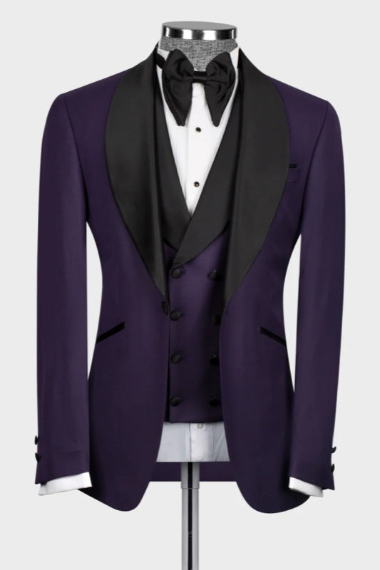 Purple Shawl Lapel 3 Piece Wedding Suit