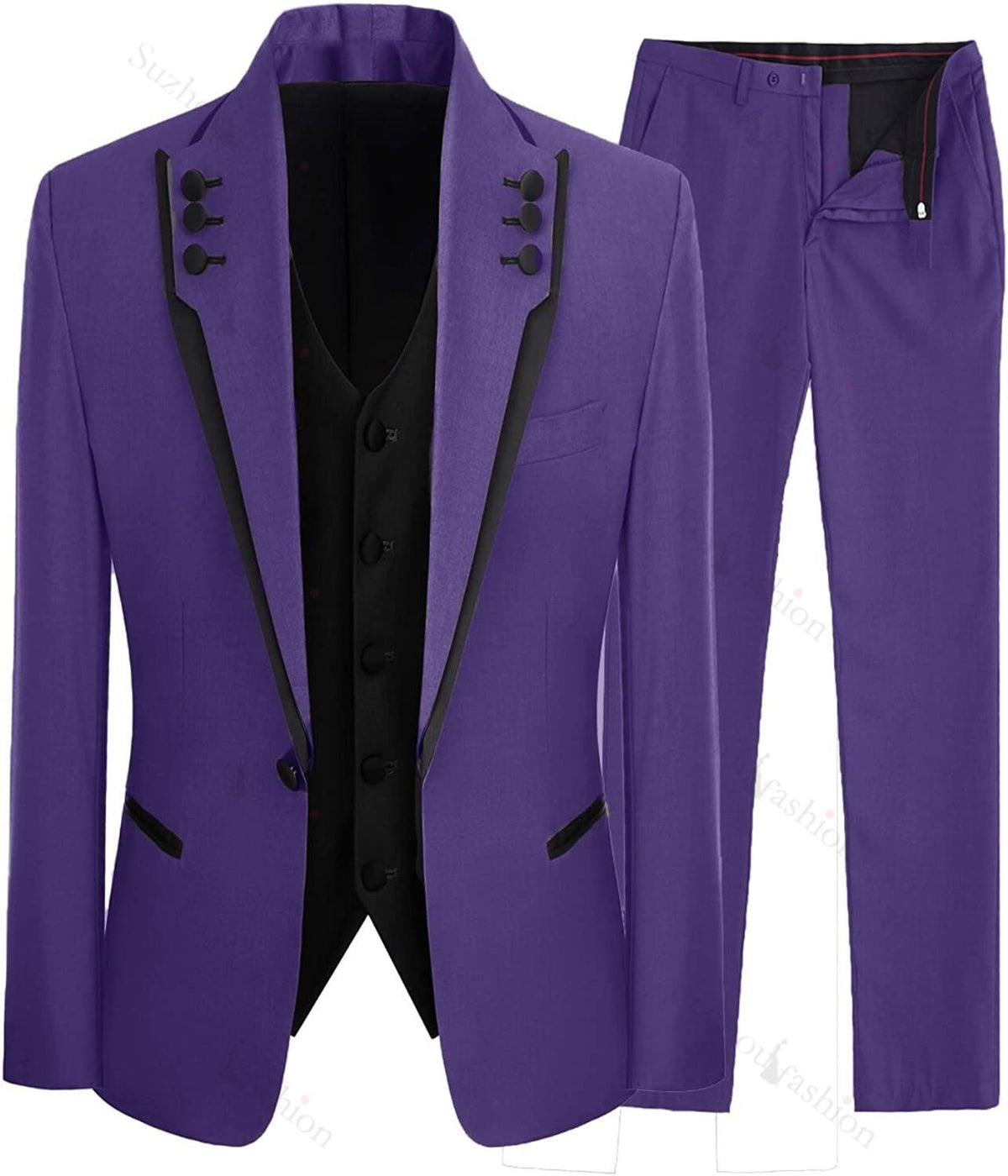 Purple Three Piece Shawl Lapel Prom Suit