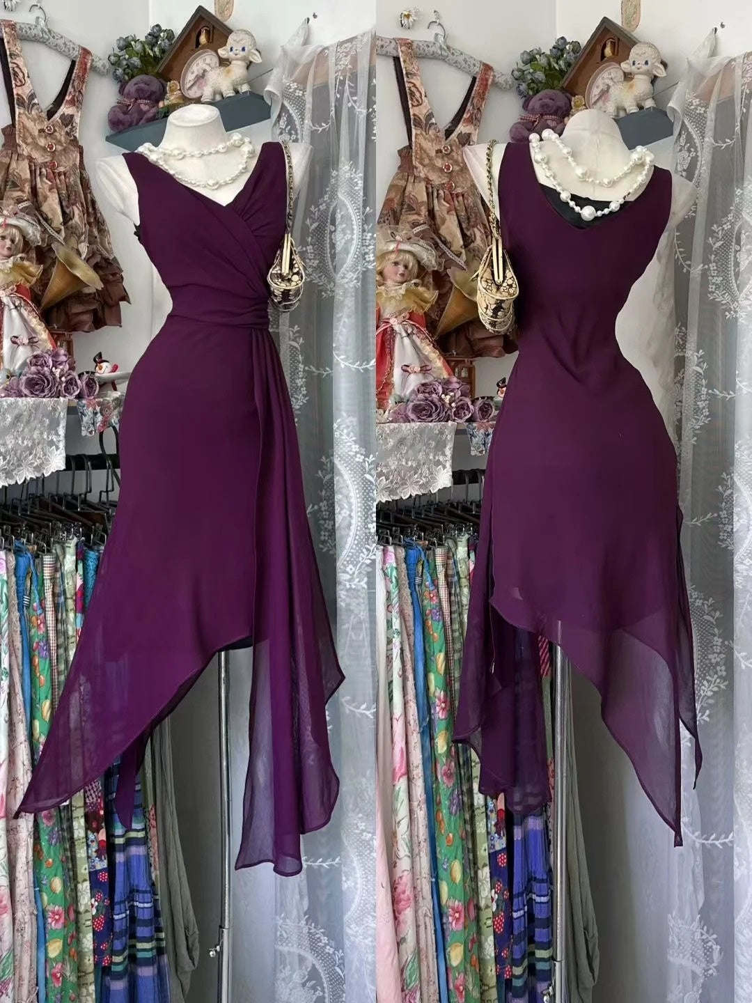 Purple Chiffon A-Line Homecoming Dress Graduation Dress