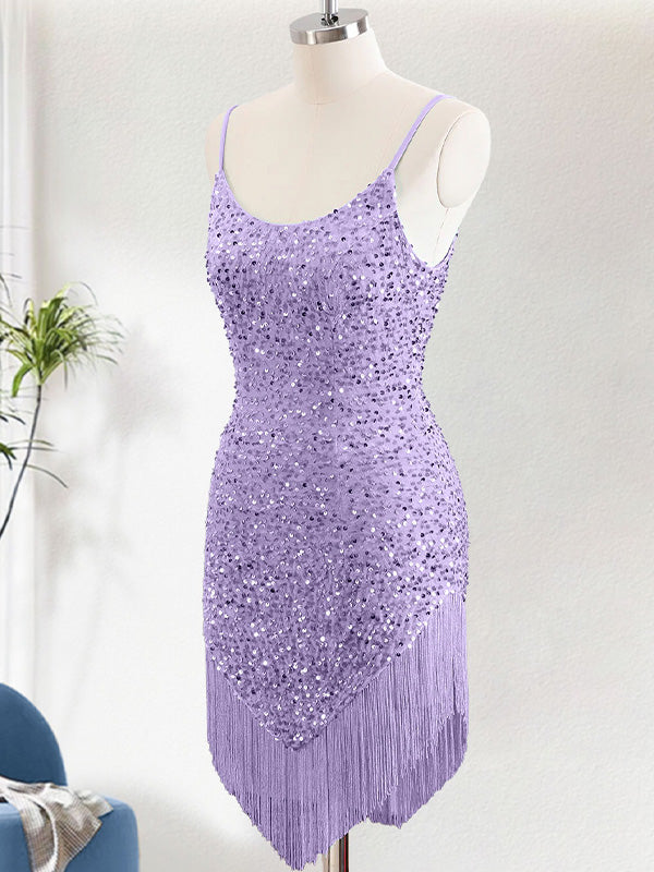 Sequins Spaghetti Straps Short Homecoming Dress with Tassels