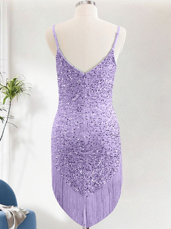 Sequins Spaghetti Straps Short Homecoming Dress with Tassels