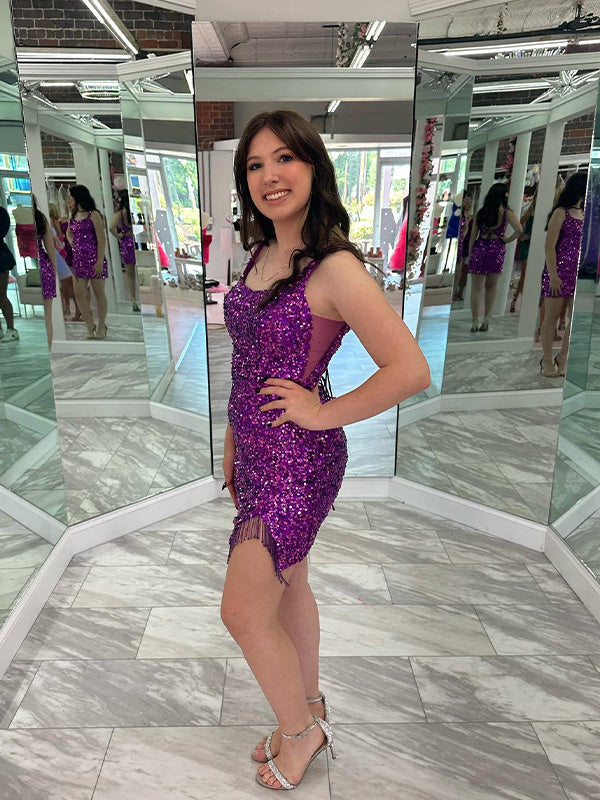 Square Neck Sequin Tassels Homecoming Dress