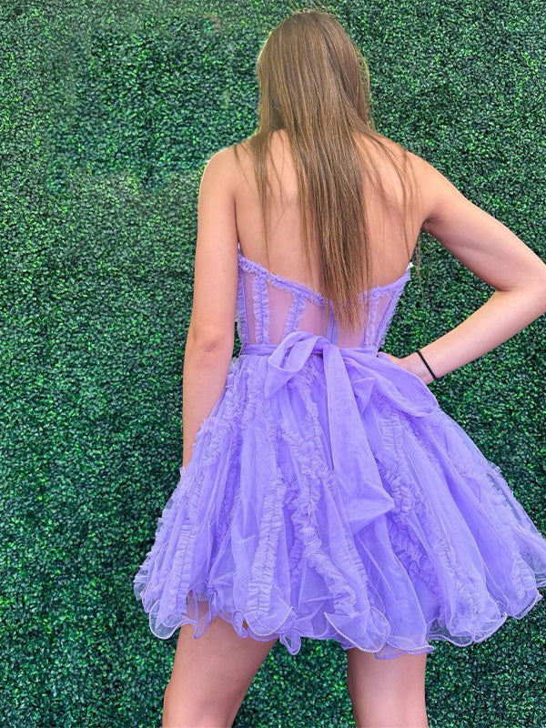 Strapless Tulle A-Line Short Homecoming Dress With Belt