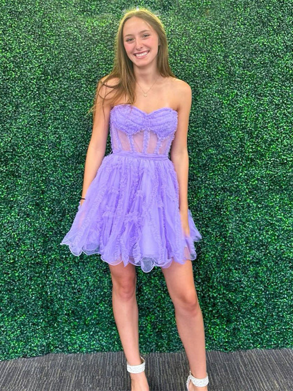 Strapless Tulle A-Line Short Homecoming Dress With Belt