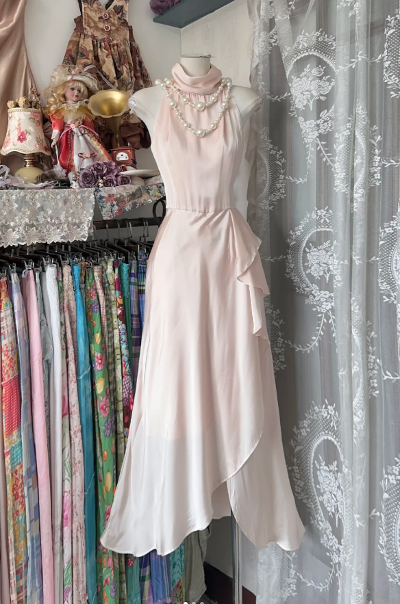 Classy Sleeveless Light Pink Chiffon Satin Mermaid Evening Dress Birthday Prom Dress