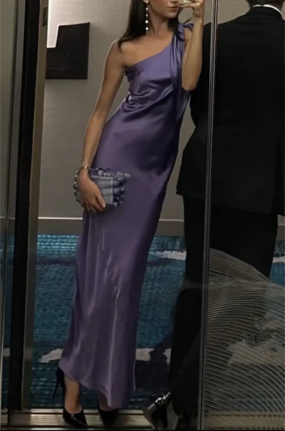 Classy Purple One Shoulder Long Evening Dress Purple Reception Dress Y7273 - View 3 | VelvetHem