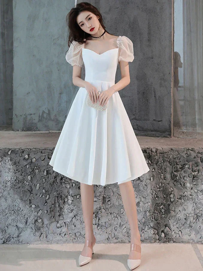 White Satin Short Prom Dress White Homecoming Dress Y2423 by simplepromdress