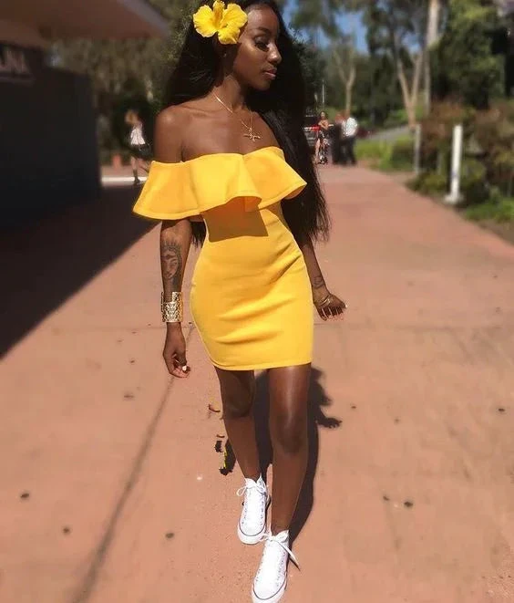 Yellow Off The Shoulder Party Dress Yellow Short Homecoming Dress (ZD12245)