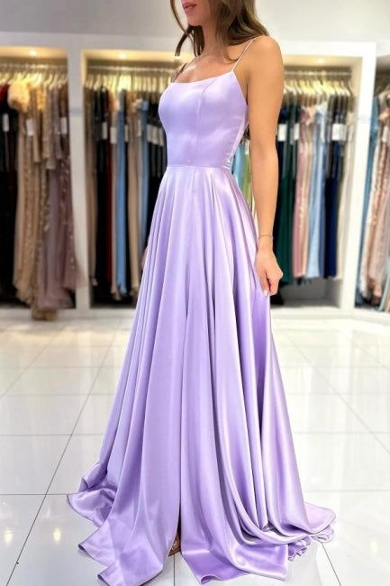 Simple Long Lilac A-line Sleeveless Prom Dress