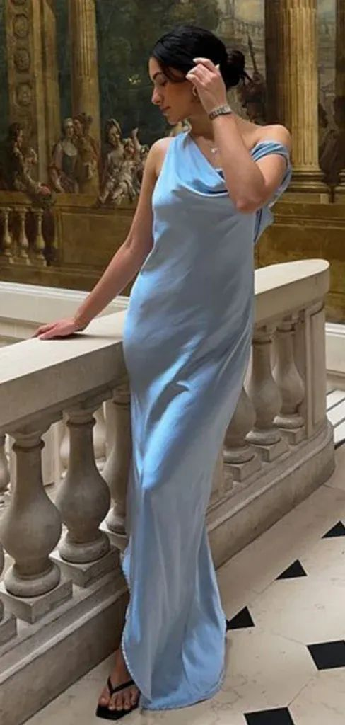 Sexy Blue Backless Evening Dress Long Satin Prom Dress