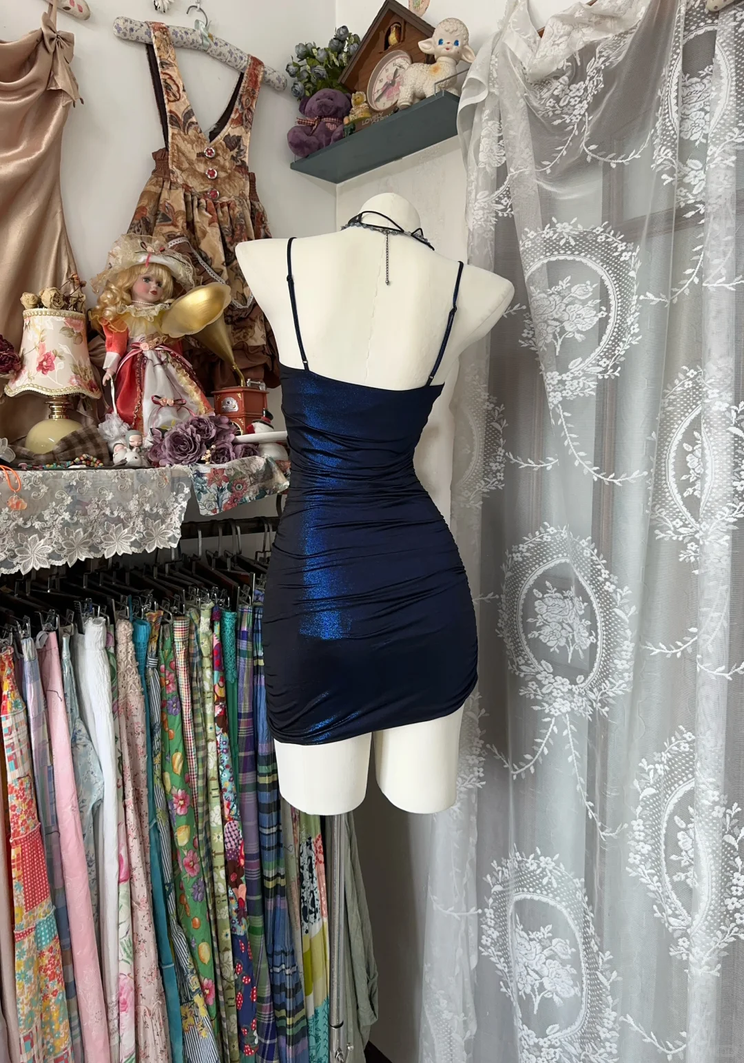 Beautiful Navy Blue Sheath Short Birthday Dress Spaghetti Straps Homecoming Dress Cocktail Dress - View 3 | FashionDia