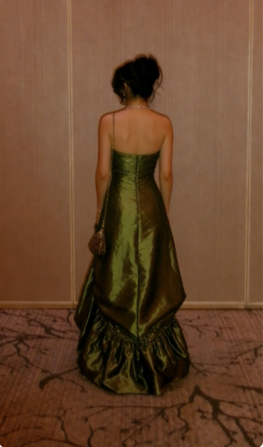 Elegant Green A-line Rhinestone Embellished Satin Long Prom Dress Evening Dress