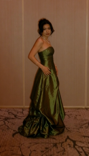 Elegant Green A-line Rhinestone Embellished Satin Long Prom Dress Evening Dress