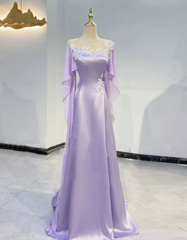 Gorgeous Prom Dress Light Purple A-Line Satin Hight Collar Evening Dress Gala Dress - FashionDia