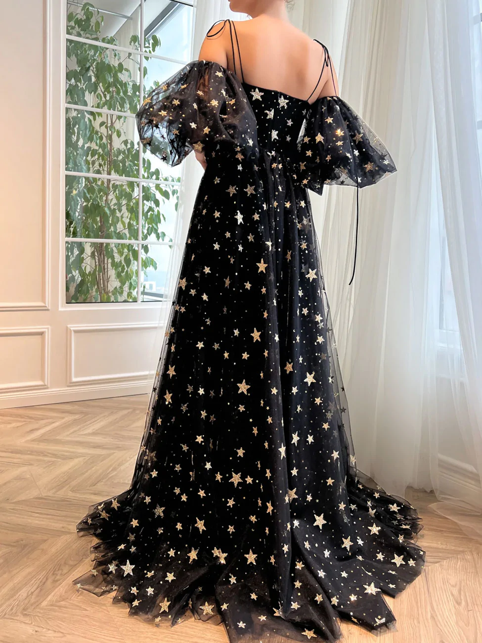 A-Line Tulle Black Long Prom Dress, Black Tulle Formal Evening Dress