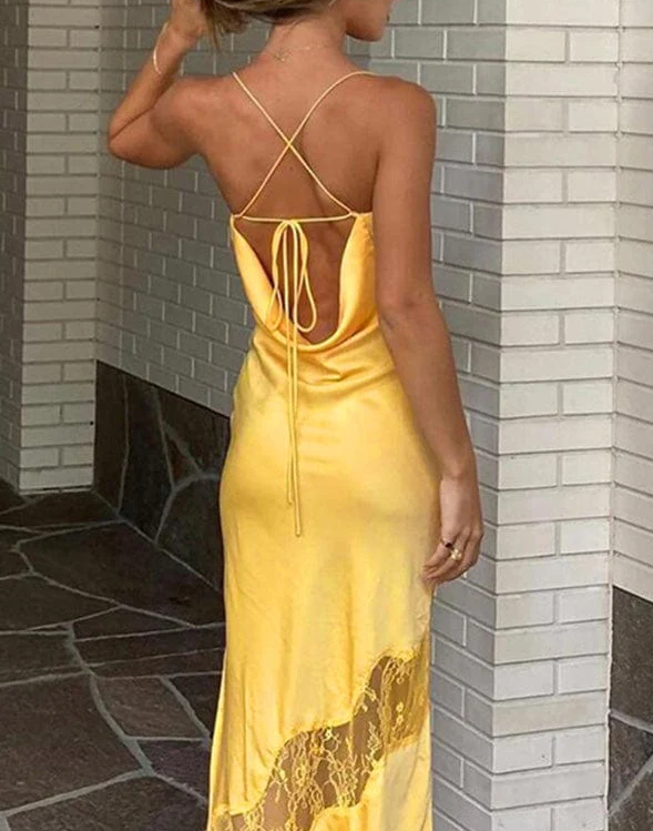 Yellow Long prom dresses sexy party dress