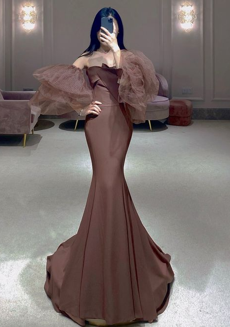 Off The Shoulder Mermaid Brown Evening Party Dresses