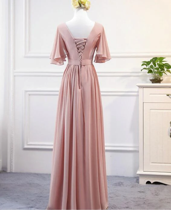 Pink Chiffon Bridesmaid Dresses ,Long Formal Gowns, Pink Party Dresses