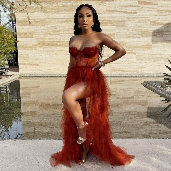Gorgeous Sweetheart Rust Tiered Long Formal Dress with Slit