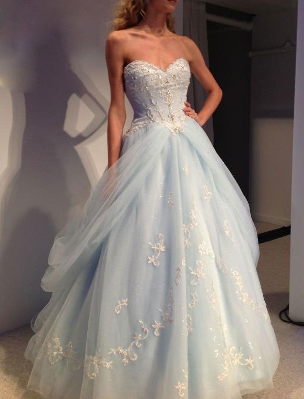 Blue sweetheart neck tulle lace aaplique long prom dress, blue evening dress