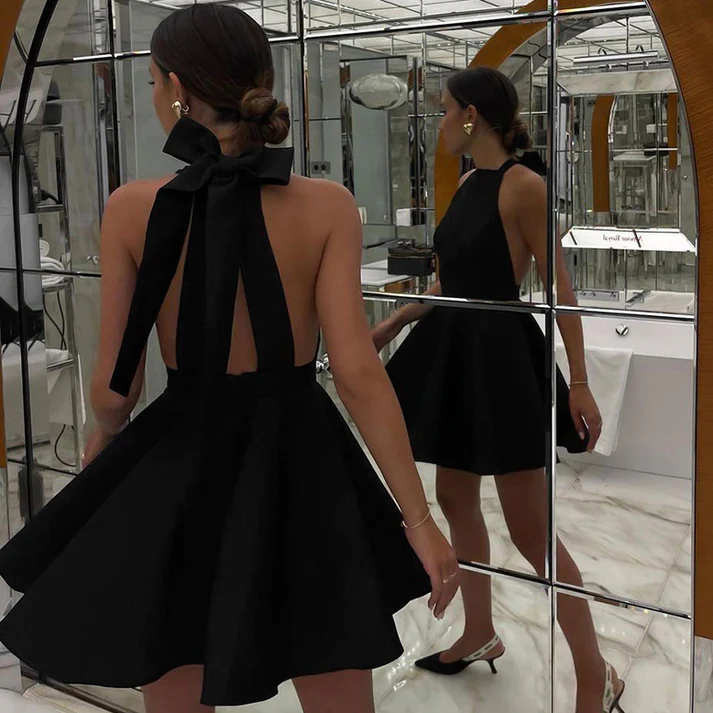 Sexy Halter Cocktail Dresses Elegant Backless Short Gowns Graduation Party Birthday Dresses - View 2 | FashionDia