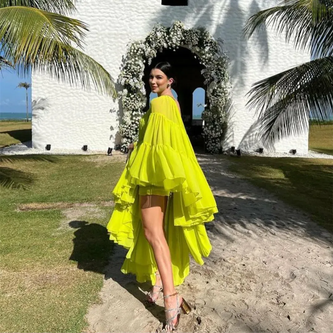 Elegant Long One-Shoulder Chiffon Evening Dresses Full Sleeves With Slit A-Line Floor-Length Prom Formal Dress - View 2 | FashionDia