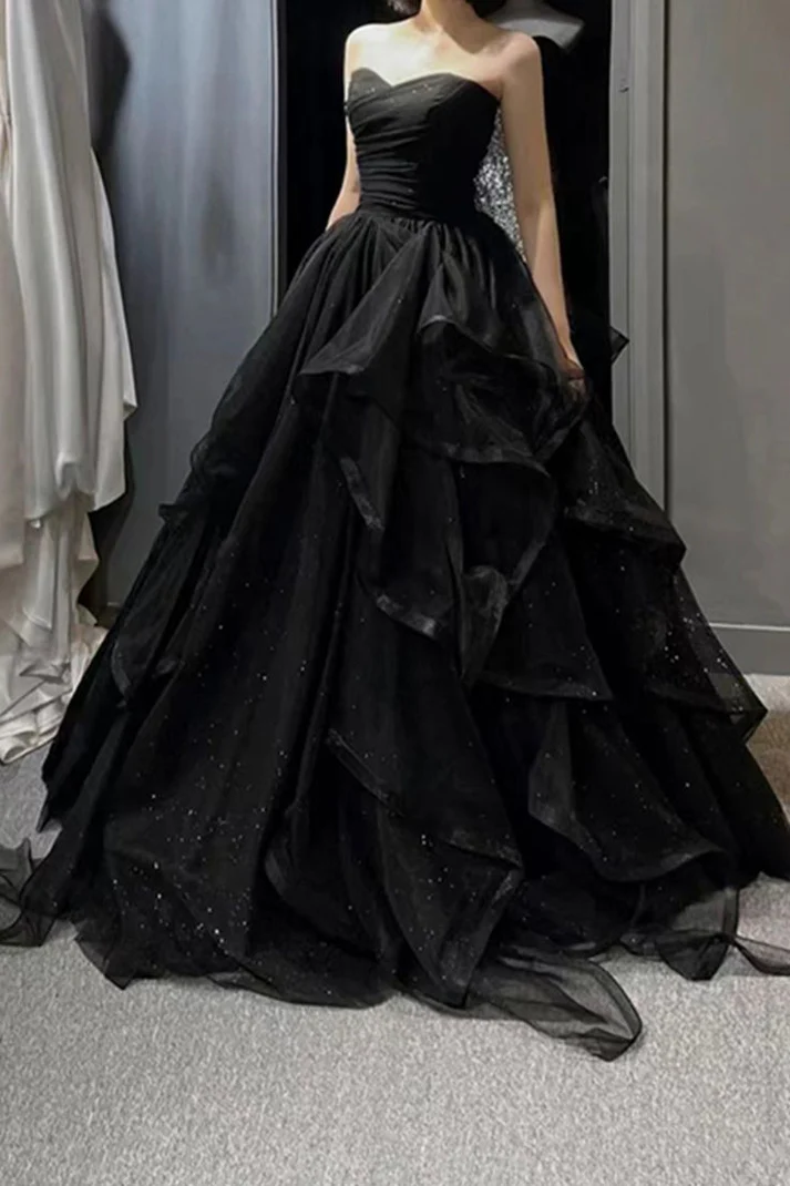 Black Sweetheart Tulle Layers Ball Gown Formal Dresses, Black Evening & Prom Dress - View 3 | FashionDia