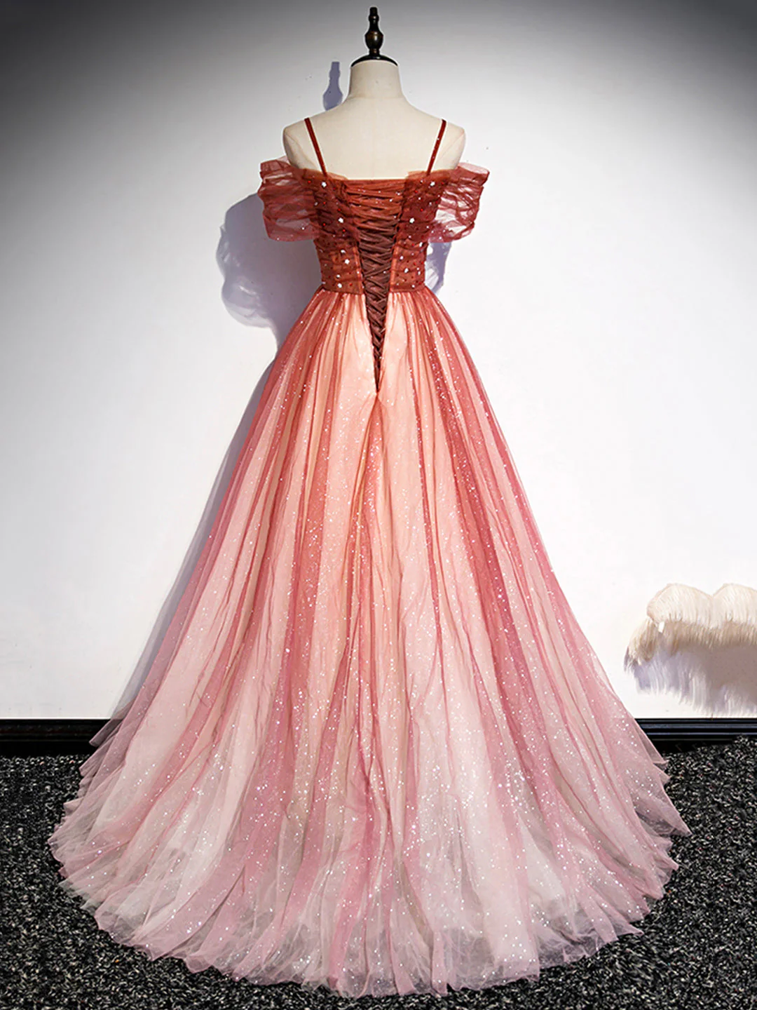 Tulle Long Prom Dress, A-Line Off-the-Shoulder Evening Dress - View 3 | FashionDia