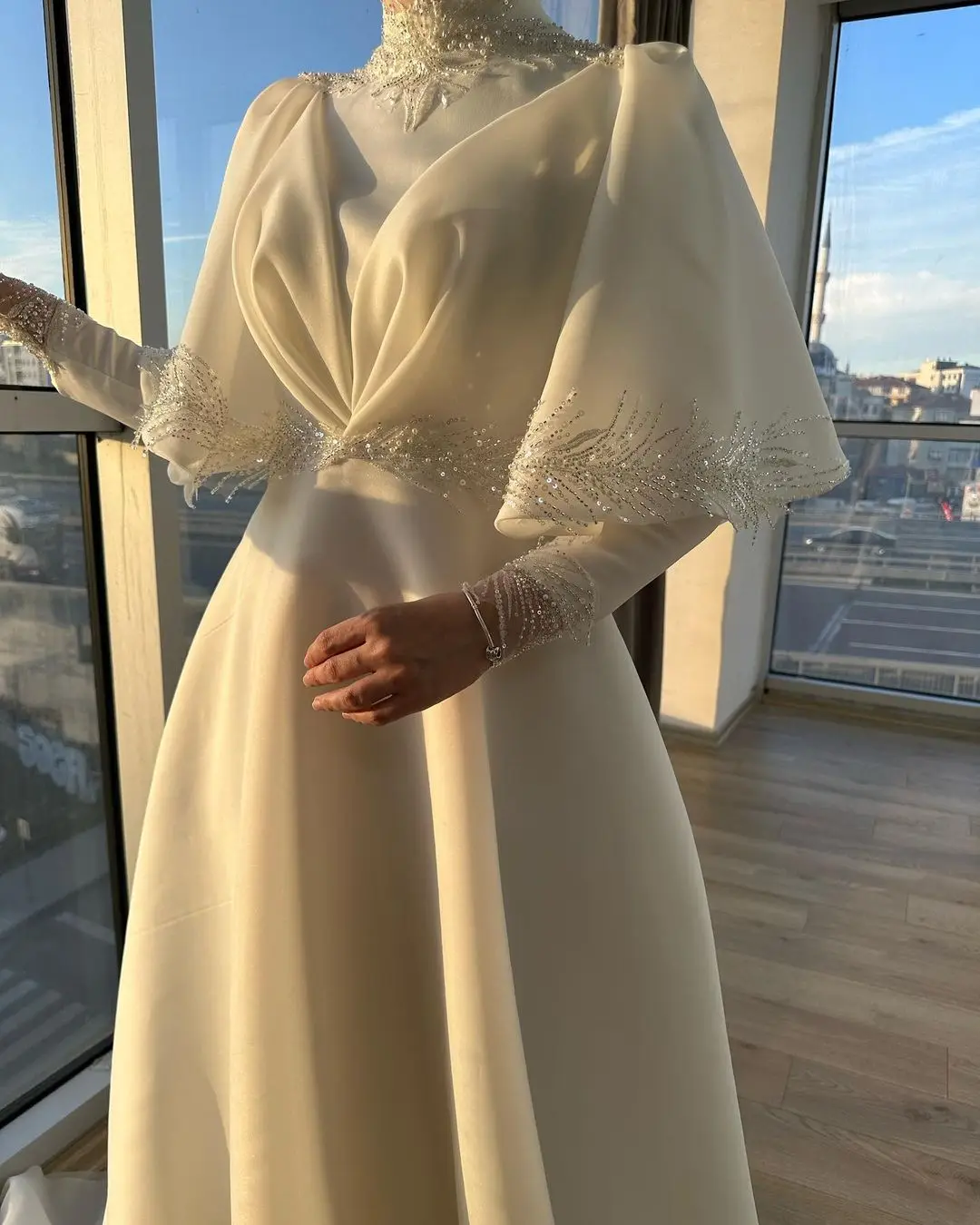 Dubai Formal Event Dresses Saudi Arabia Women's Prom Dresses High Neck Beadings Floor-Length Evening Dresses - View 3 | FashionDia
