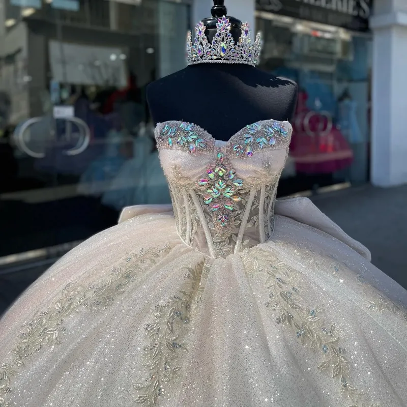 Luxury Ivory Sparkly Off-shoulder Quinceanera Dresses Crystal Birthday Party Prom Dress - View 3 | FashionDia