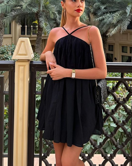 Sleeveless Casual Sling Dress Beach One Piece Halter Black Short Prom Dress Party Dresses