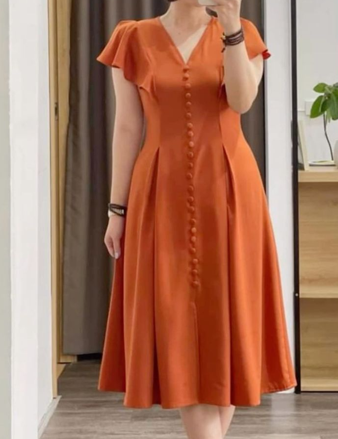 Summer Short Sleeve Casual Loose Dress Woman Solid Ruffles Fashion V-Neck Dresses - View 2 | FashionDia