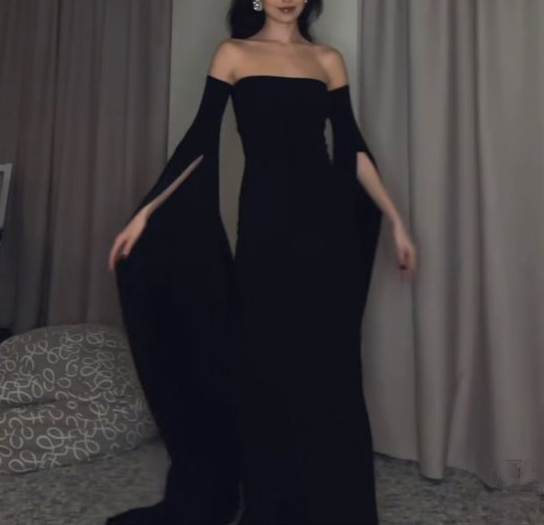 Sexy Black Long Sleeve Formal Dress Evening Dress