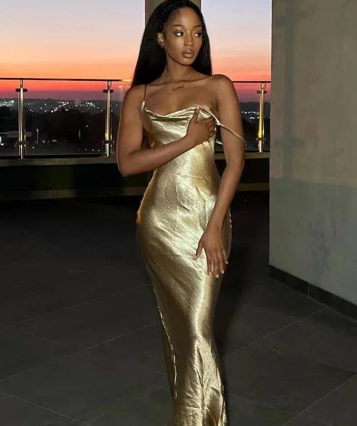 Elegant Satin Backless Maxi Dress Spaghetti Strap Sleeveless Night Club Long Prom Party Dress - View 3 | FashionDia