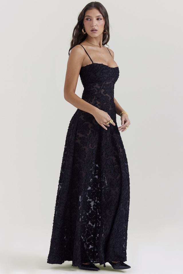Serena Vintage Black Printed Maxi Dress