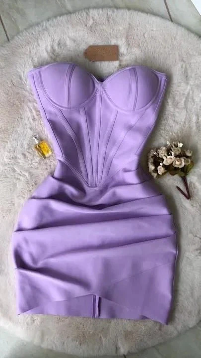 Lavender Strapless Draped Mini Bandage Dress Lavender Homecoming Dress (ZD11784)
