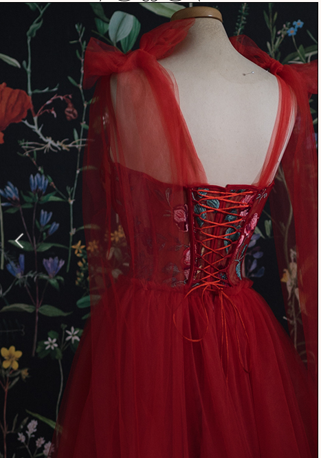 Red Prom Dress Tulle Evening Gowns C1240