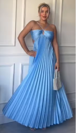 Sexy A Line Spaghetti Straps Blue Backless Prom Dresses Long Party Dress