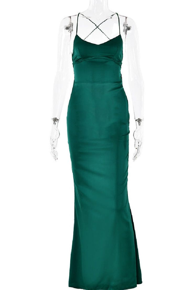 Simple Spaghetti Straps Green Satin Party Dress Mermaid Prom Dress